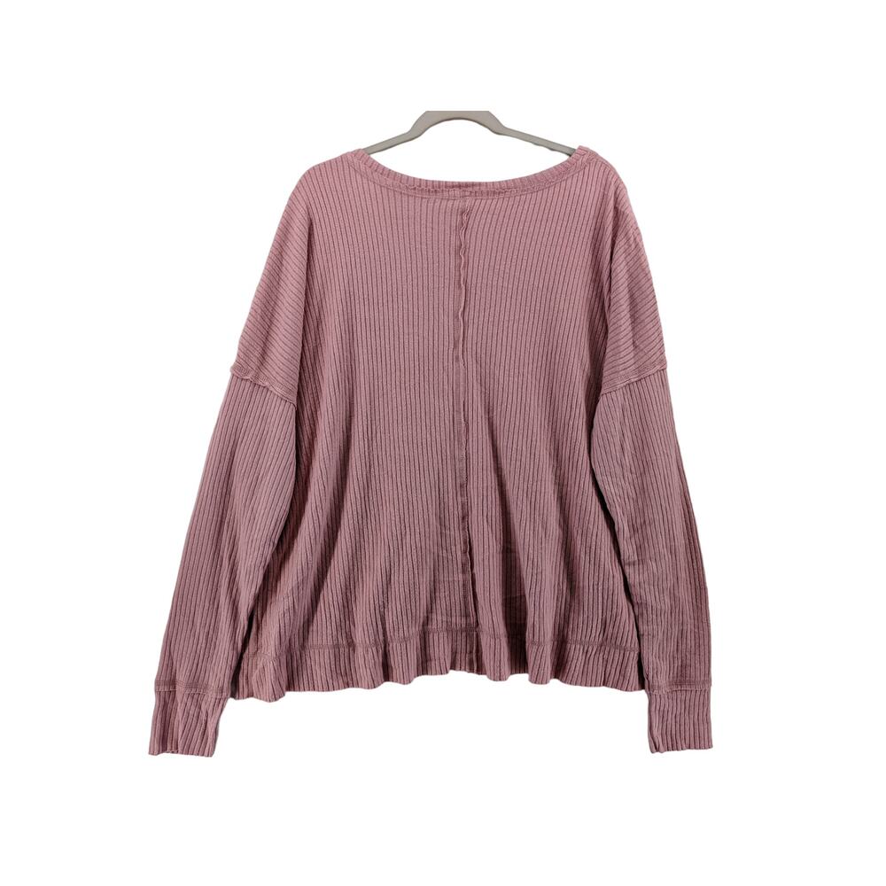 Wild Fable Oversize‎ Sweater L Pink Ribbed Knit Hi Low Boxy Side Slit V Neck Top - Picture 2 of 13